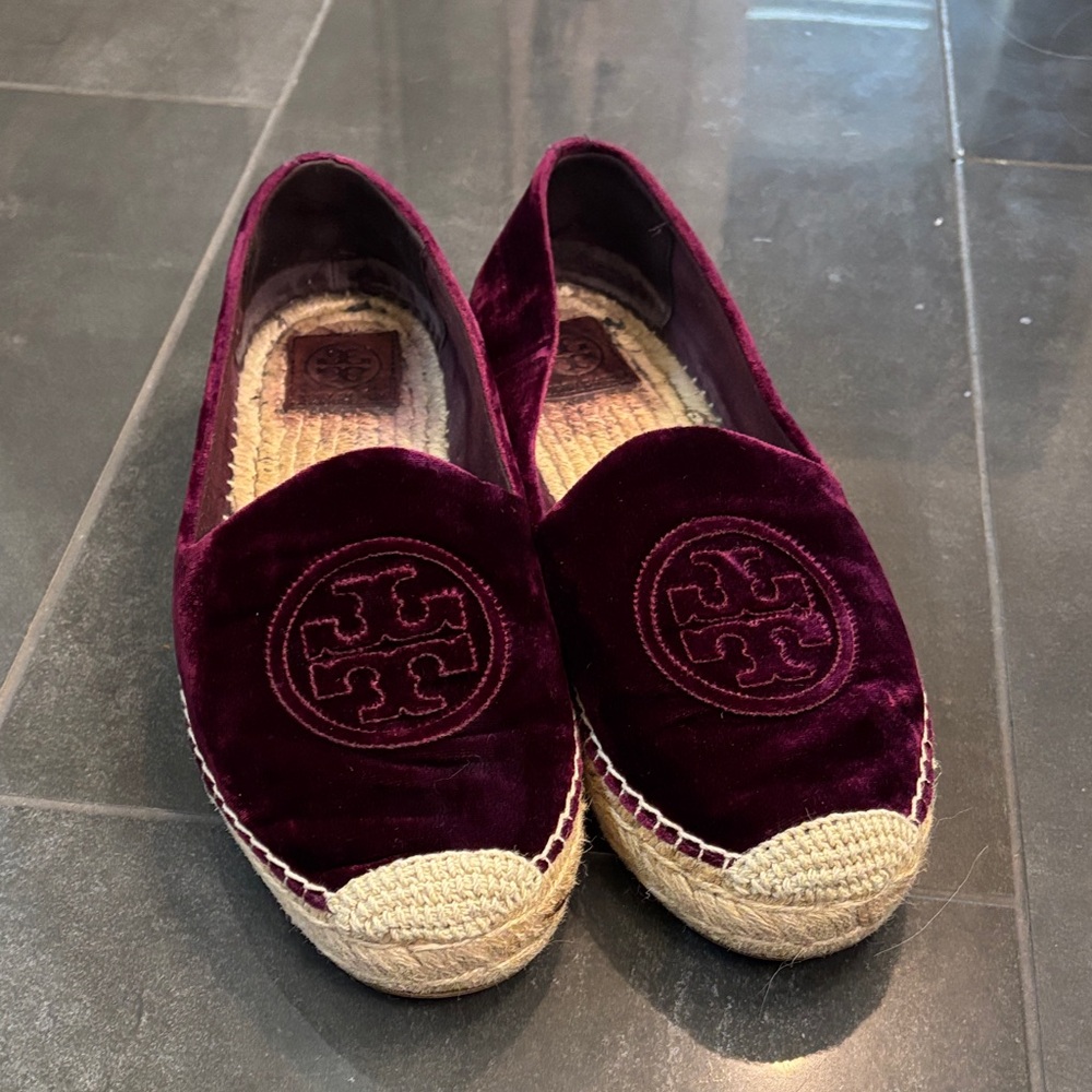 Tory Burch Velvet Espadrilles in Deep Purple